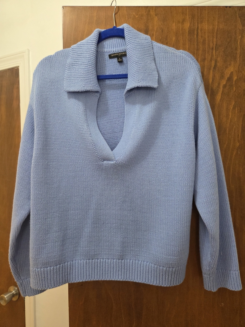 Banana Republic Light Blue Collared V-Neck Sweater